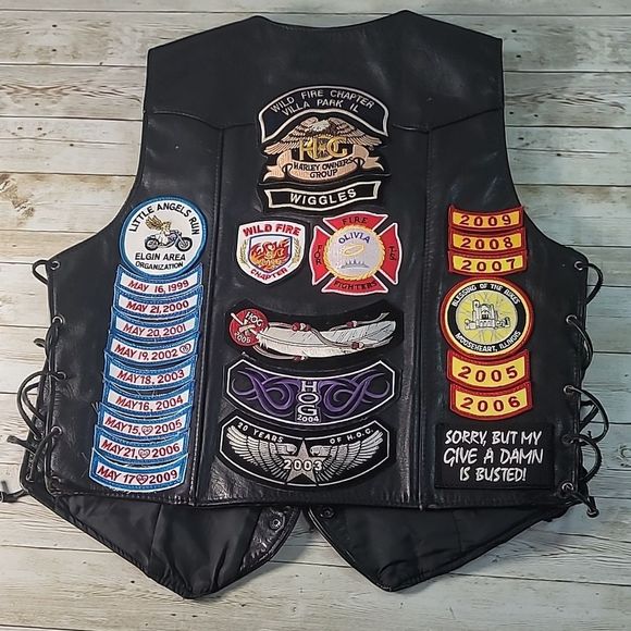 REAL Women's Biker Vest Cut with Patches & Pins from Wild Fire HOG Villa Park IL - Picture 1 of 16